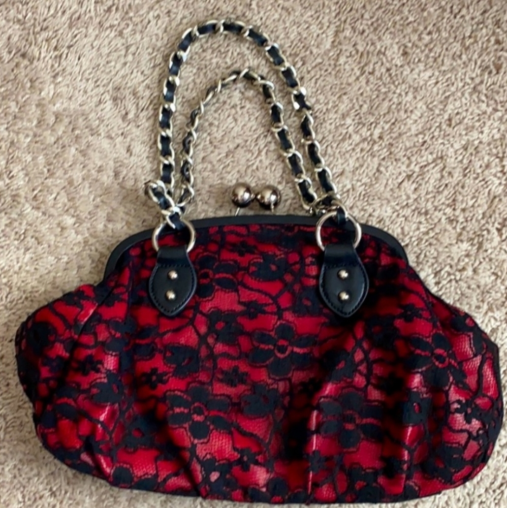 Nine West Black lace with red underlay purse
